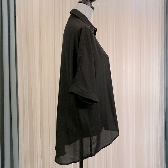 🟢3 items for $——20DANIEL Rainn blouse sequined collar button front hi-lo hem - Picture 4 of 13